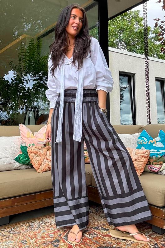 Bloc Stripe Wide Leg Pant Black & Storm